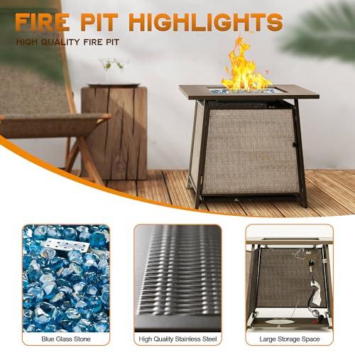 BALI OUTDOORS FirePit Propane Gas Fire Pit Table, 28Inch Square Fire Table 50,000BTU with Cover Lid & Blue Fire Glass for Outside Backyard Deck Patio