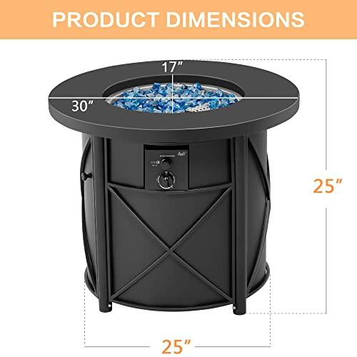 BALI OUTDOORS Propane Fire Pit Table Gas Firepit 30 Inch 50,000 BTU with Fire Glass Cover Lid for Patio, Garden, Backyard and Porch