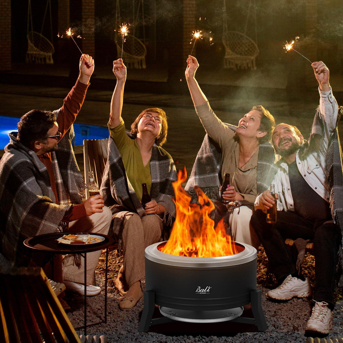 BALI OUTDOORS Smokeless Fire Pit Wood Burning Pellet Firepits with Ash Pan, 22inch Portable Fire Pit Low Smoke Bonfire Fire Pit for Outside Picnic Camping Patio Backyard
