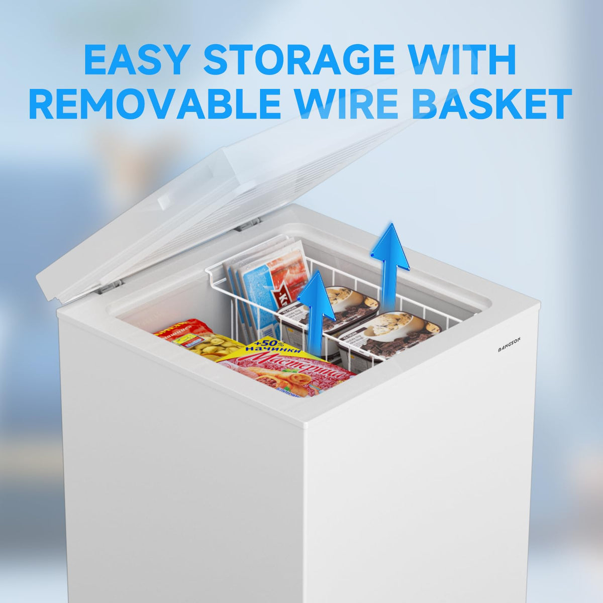 BANGSON Chest Freezer,3.5 Cu.Ft Freezer With Removable Basket,Adjustable Temperature Deep Freezer for Home/Dorms/Apartment/Office