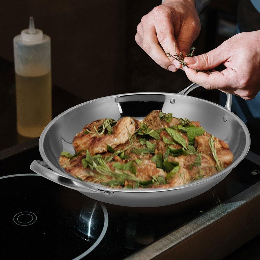 BESTonZON Skillet Pan Stainless Steel Paella Pan, Restaurant Pans for Cooking, Ideal for Outdoors, Camping, Parties, 26cm