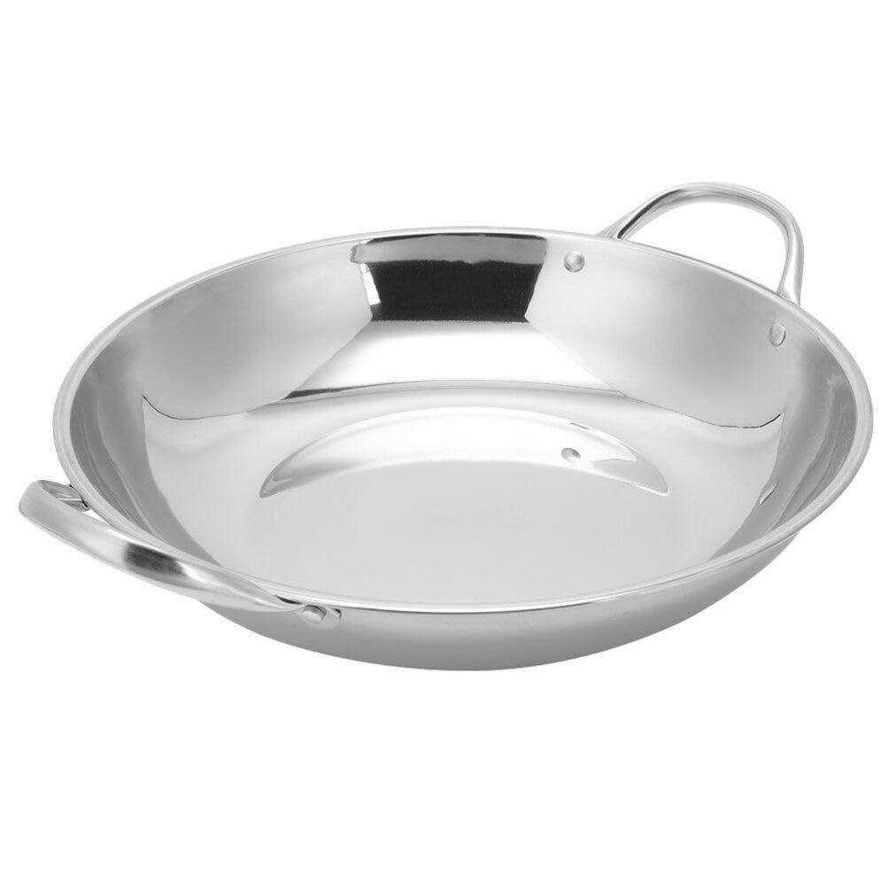 BESTonZON Skillet Pan Stainless Steel Paella Pan, Restaurant Pans for Cooking, Ideal for Outdoors, Camping, Parties, 26cm