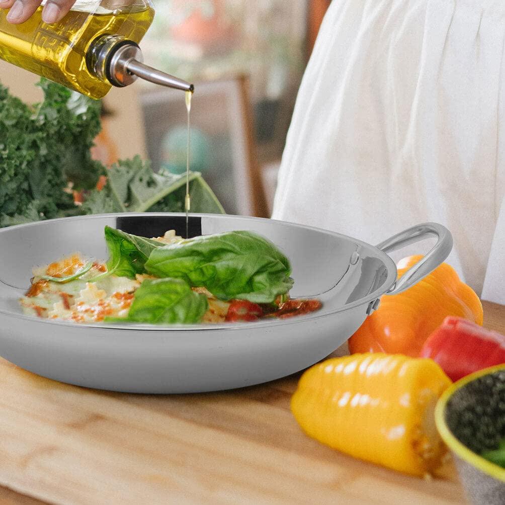 BESTonZON Skillet Pan Stainless Steel Paella Pan, Restaurant Pans for Cooking, Ideal for Outdoors, Camping, Parties, 26cm