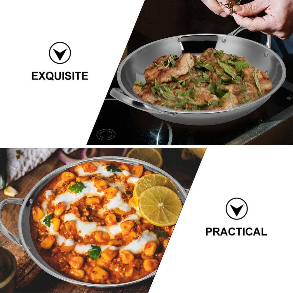 BESTonZON Skillet Pan Stainless Steel Paella Pan, Restaurant Pans for Cooking, Ideal for Outdoors, Camping, Parties, 26cm