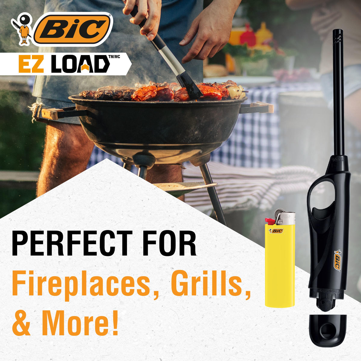 BIC EZ Load Lighter, Reloadable Multi Purpose Lighter, Great to Use Camping, Grilling and for Fireplaces, Pack with 2 EZ Load Long Shells and 2 BIC Maxi Pocket Lighters