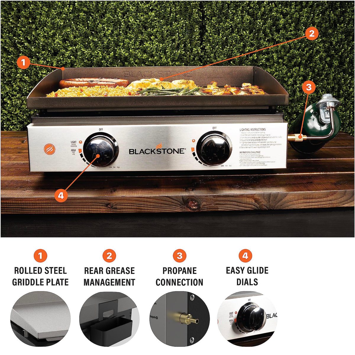 Blackstone Tabletop Griddle, 1666, Heavy Duty Flat Top Griddle Grill Station for Camping, Camp, Outdoor, Tailgating, Tabletop – Stainless Steel Griddle with Knobs & Ignition, Black, 22 inch