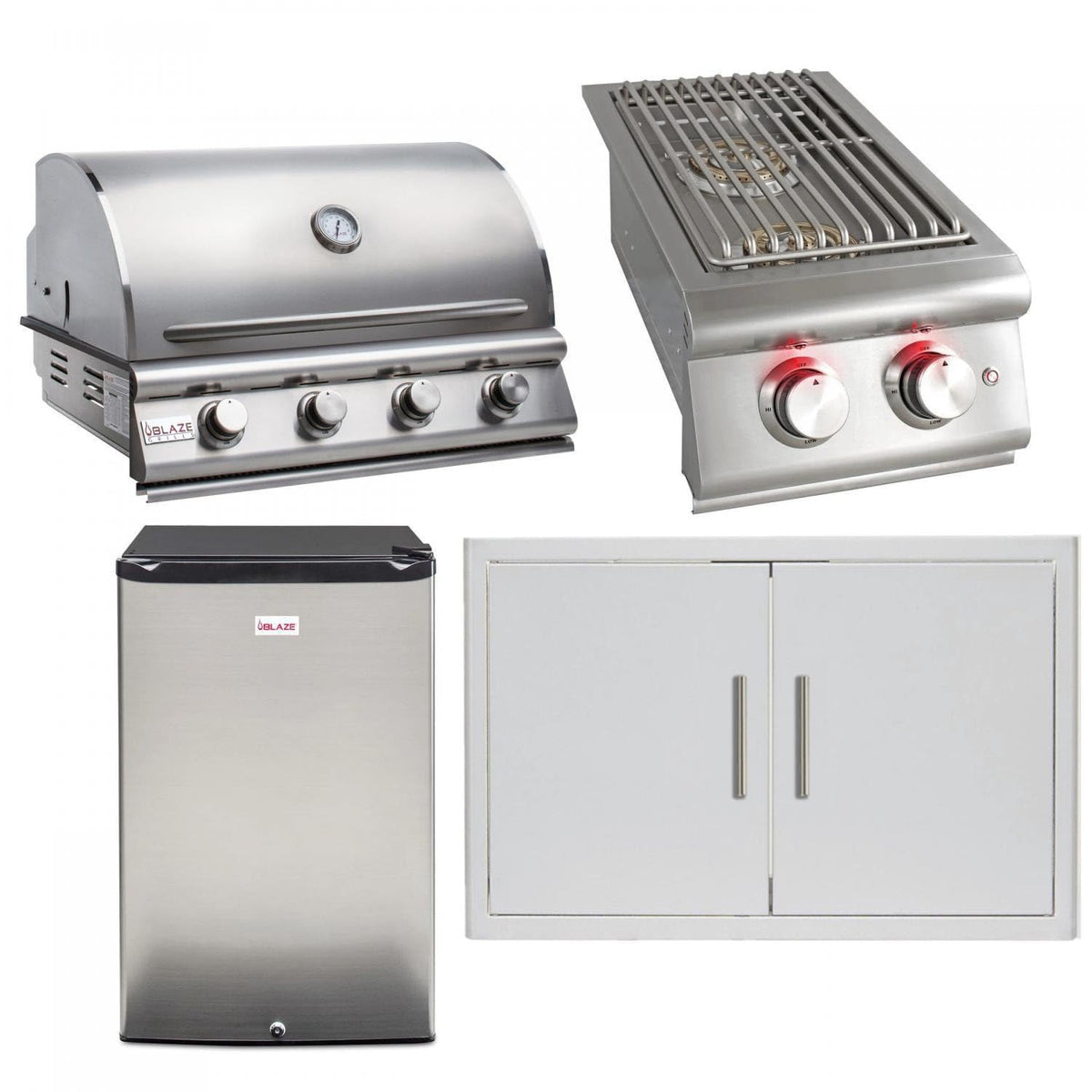 Blaze Prelude LBM 4-Piece 32-Inch Propane Outdoor Kitchen Package w/Double Side Burner & Refrigerator - BLZ-4LBM126-LP-4PC-SC
