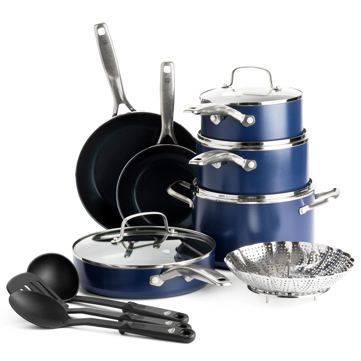 Blue Diamond Cookware Diamond Infused Ceramic Nonstick, 14 Piece Cookware Pots and Pans Set, PFAS-Free, Dishwasher Safe, Oven Safe
