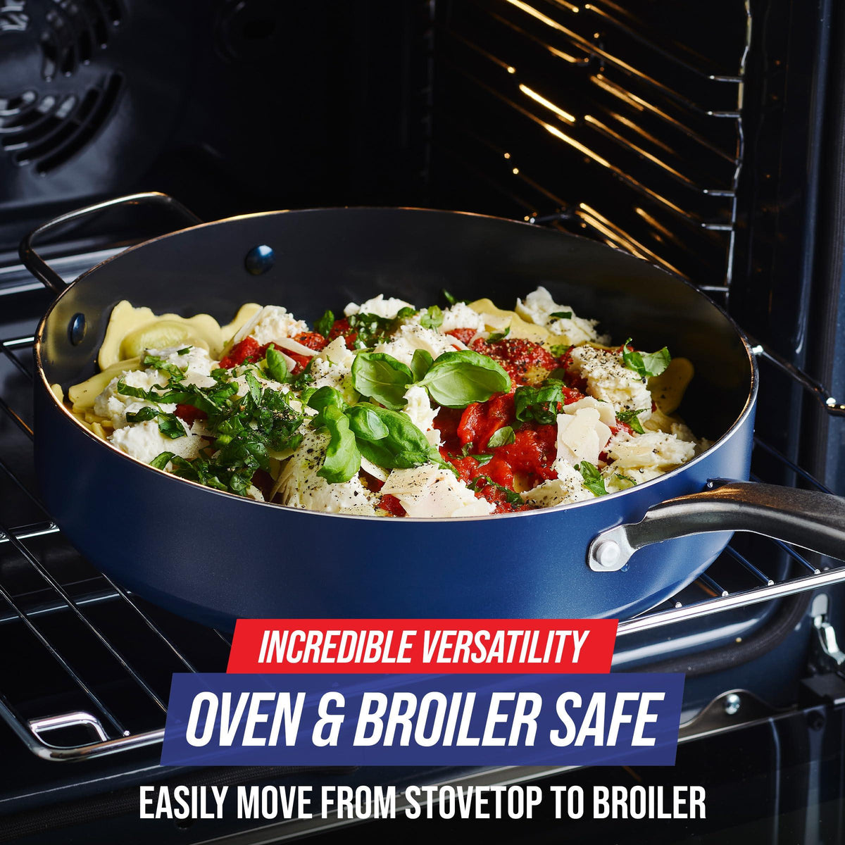 Blue Diamond Cookware Diamond Infused Ceramic Nonstick 5QT Saute Pan Jumbo Cooker with Helper Handle and Lid, PFAS-Free, Dishwasher Safe, Oven Safe, Blue