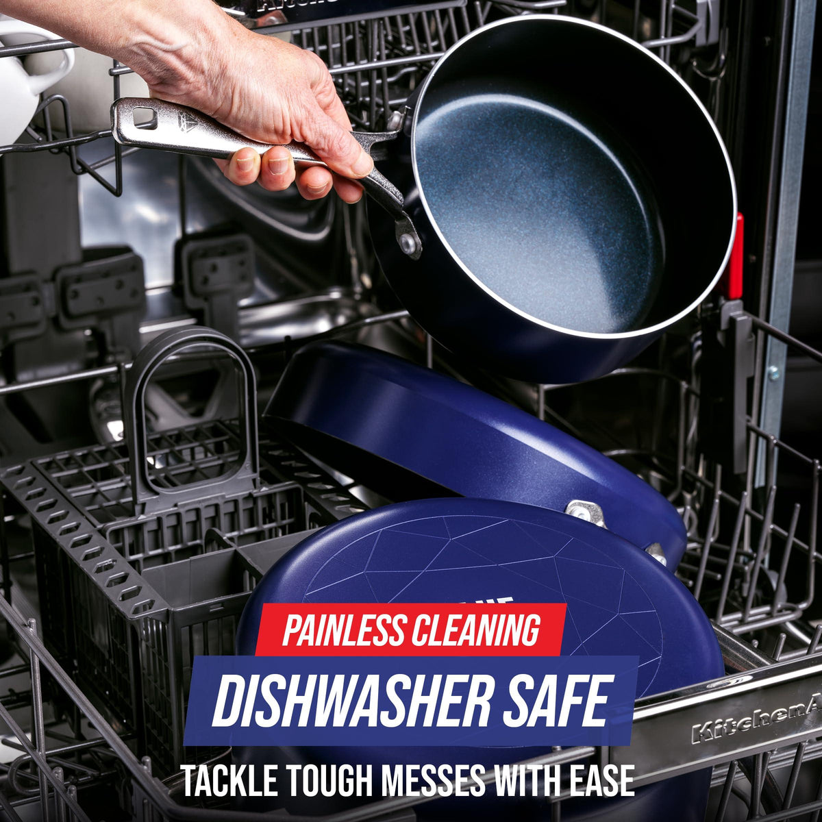 Blue Diamond Cookware Diamond Infused Ceramic Nonstick 5QT Saute Pan Jumbo Cooker with Helper Handle and Lid, PFAS-Free, Dishwasher Safe, Oven Safe, Blue