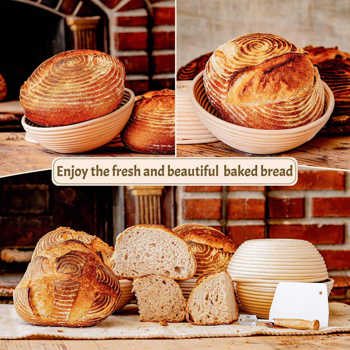 Bread Banneton Proofing Basket, Round 9" Set of 2, Sourdough Bread Baking Supplies Starter Kit, Bread Making Tools, Bread Basket Gift Set, by Criss Elite