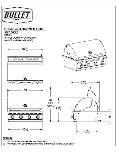 Bullet by Bull Outdoor Products 48108 Bronco Bullet by Bull 4 Burner Grill Liquid Propane, Stainless Steel