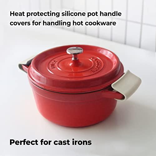 Carrotez Silicone Pot Holders, Heat Resistant Pot Handle Covers for Kitchen, Accessories for Cast Iron or Ceramic Dutch Ovens, 1 Pair (2 pcs) - Cream