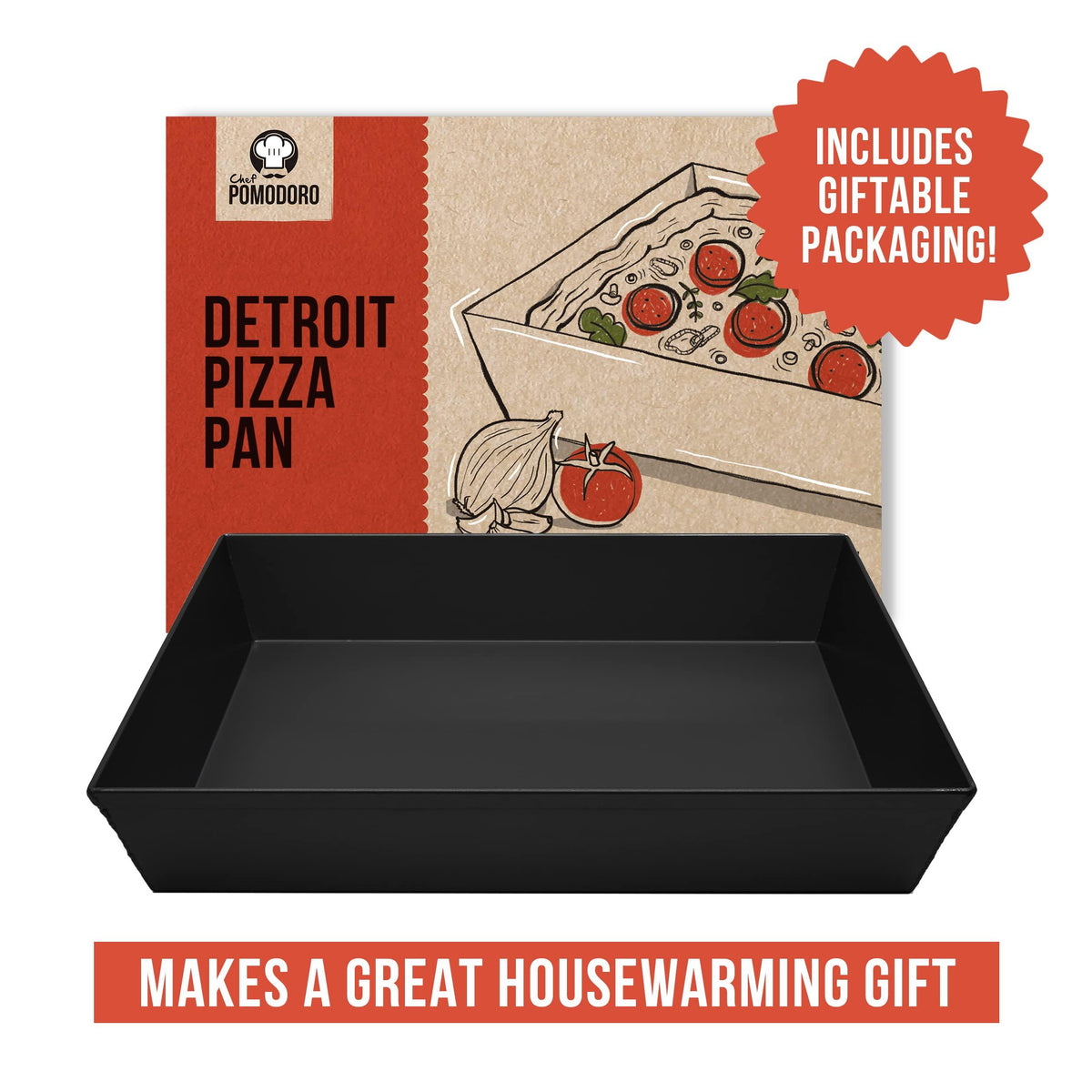 Chef Pomodoro Detroit Style Pizza Pan, 14 x 10-Inch, Hard Anodized Rectangular Aluminum Deep Dish Pizza Pan, Pre-Seasoned Bakeware Kitchenware