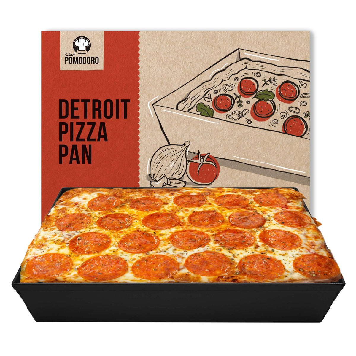 Chef Pomodoro Detroit Style Pizza Pan, 14 x 10-Inch, Hard Anodized Rectangular Aluminum Deep Dish Pizza Pan, Pre-Seasoned Bakeware Kitchenware