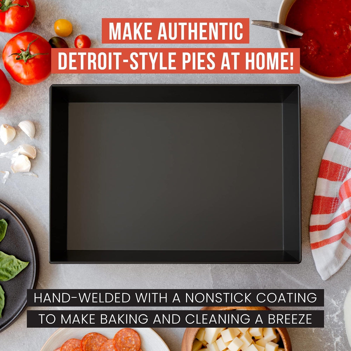 Chef Pomodoro Detroit Style Pizza Pan, 14 x 10-Inch, Hard Anodized Rectangular Aluminum Deep Dish Pizza Pan, Pre-Seasoned Bakeware Kitchenware
