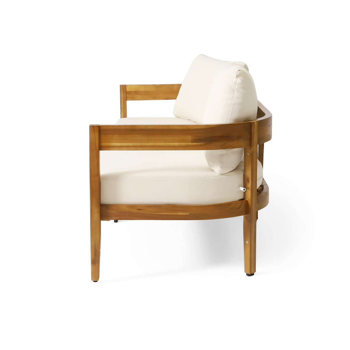 Christopher Knight Home Brooklyn Outdoor 3 Seater Sofa with Cushions - Acacia Wood - Teak/Beige