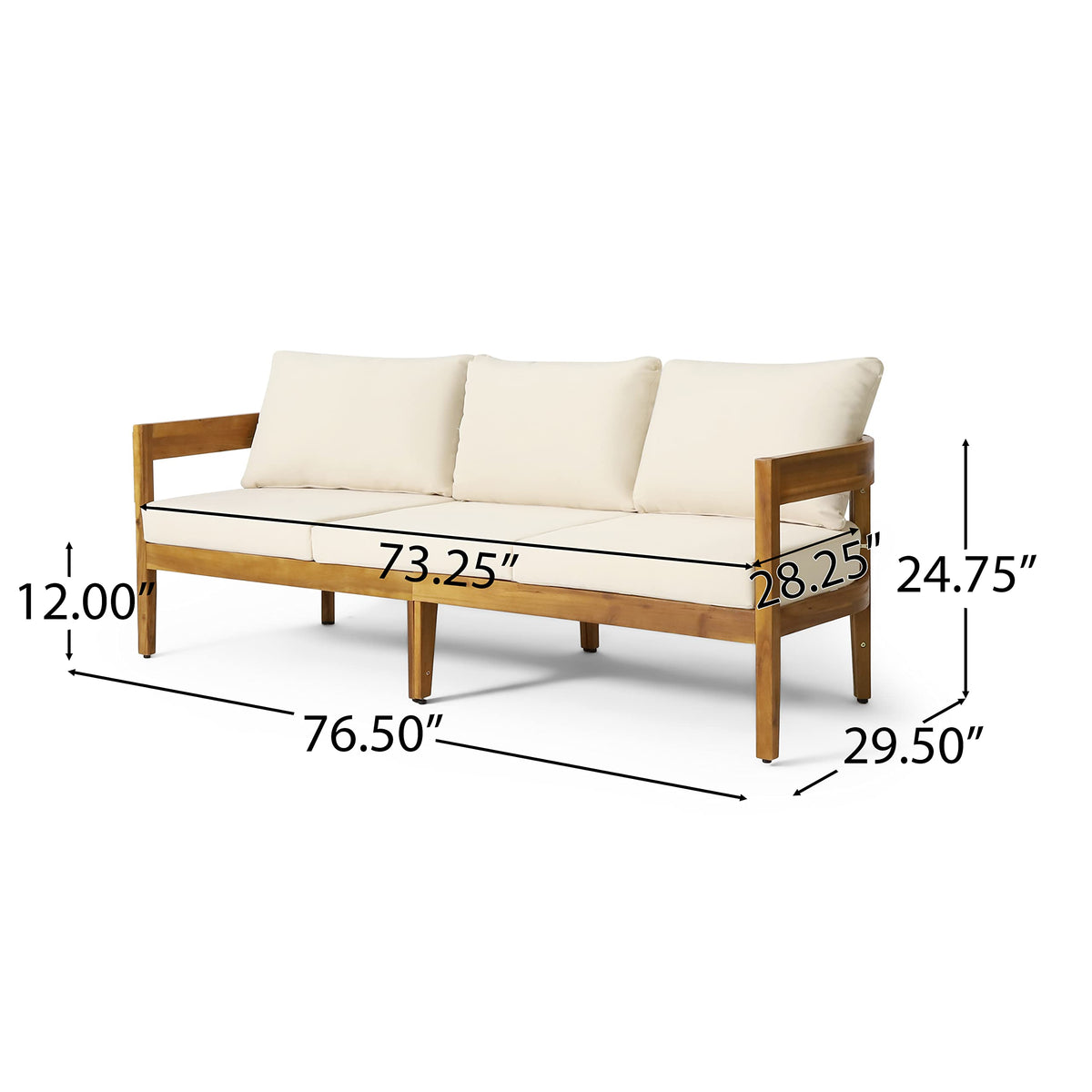 Christopher Knight Home Brooklyn Outdoor 3 Seater Sofa with Cushions - Acacia Wood - Teak/Beige