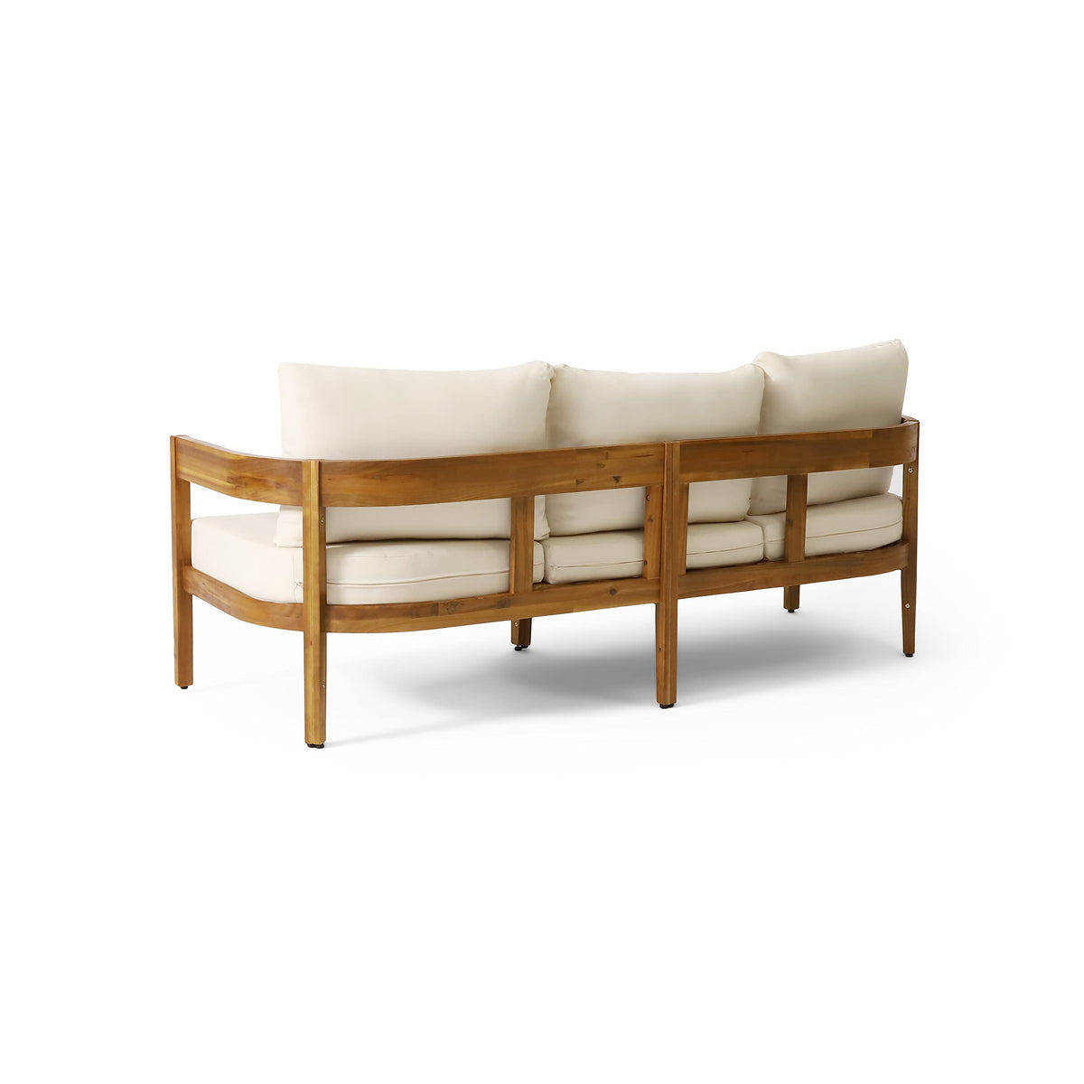 Christopher Knight Home Brooklyn Outdoor 3 Seater Sofa with Cushions - Acacia Wood - Teak/Beige