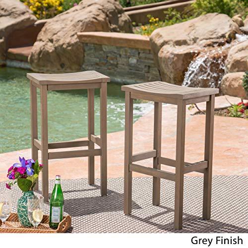 Christopher Knight Home Caribbean Outdoor 30" Acacia Wood Barstools, 2-Pcs Set, Grey Finish