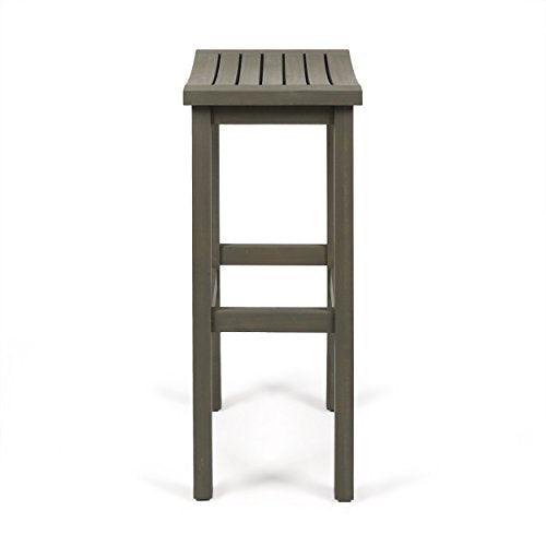 Christopher Knight Home Caribbean Outdoor 30" Acacia Wood Barstools, 2-Pcs Set, Grey Finish