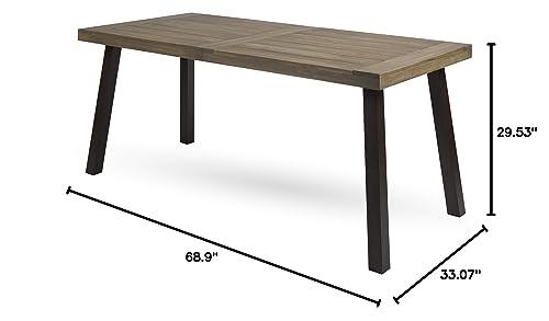 Christopher Knight Home Della Outdoor Acacia Wood Dining Table with Metal Legs, Grey Finish / Rustic Metal