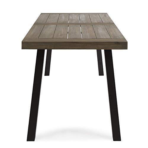 Christopher Knight Home Della Outdoor Acacia Wood Dining Table with Metal Legs, Grey Finish / Rustic Metal