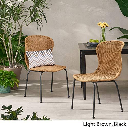 Christopher Knight Home Dinah Outdoor Wicker Dining Chair (Set of 2), Light Brown, Black
