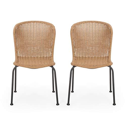 Christopher Knight Home Dinah Outdoor Wicker Dining Chair (Set of 2), Light Brown, Black