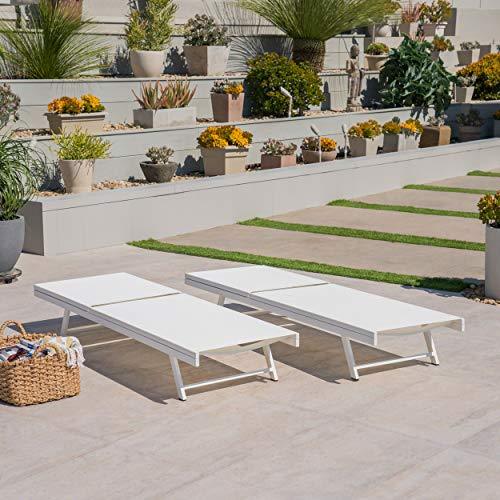 Christopher Knight Home Salton Outdoor Aluminum and Mesh Chaise Lounge Set, 2-Pcs Set, White / White