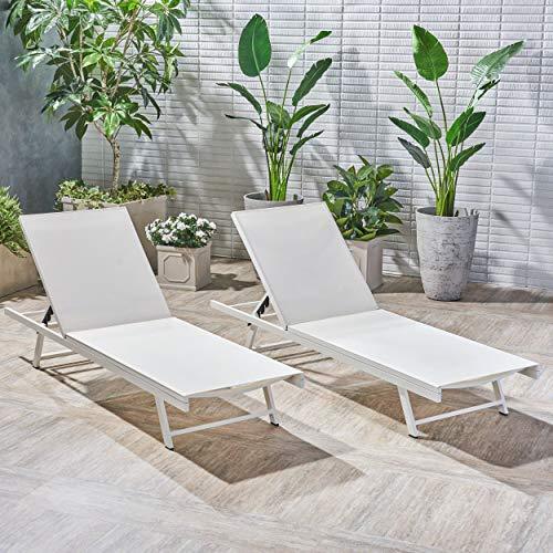 Christopher Knight Home Salton Outdoor Aluminum and Mesh Chaise Lounge Set, 2-Pcs Set, White / White