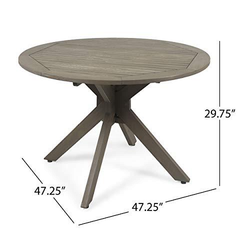Christopher Knight Home Stanford Outdoor Round Acacia Wood Dining Table with X Base, Gray Finish