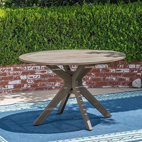 Christopher Knight Home Stanford Outdoor Round Acacia Wood Dining Table with X Base, Gray Finish