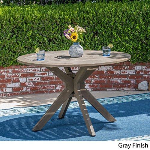 Christopher Knight Home Stanford Outdoor Round Acacia Wood Dining Table with X Base, Gray Finish