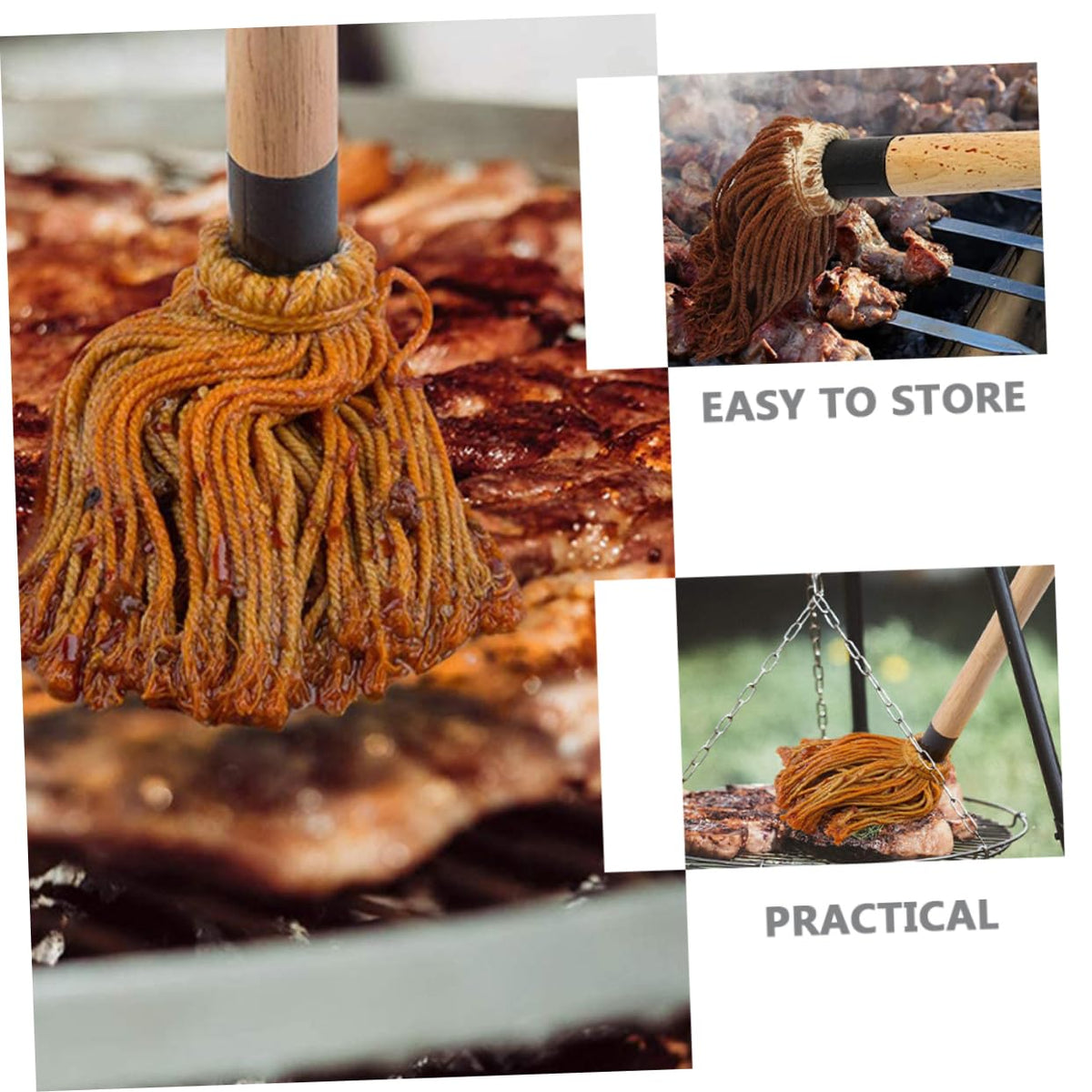 CIYODO Bbq Basting Mop Set 3 Piece Cotton Grill Brush for Bbq Sauce Oil Brush Basting Mop for Grilling