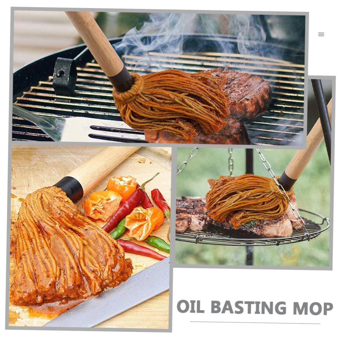 CIYODO Bbq Basting Mop Set 3 Piece Cotton Grill Brush for Bbq Sauce Oil Brush Basting Mop for Grilling