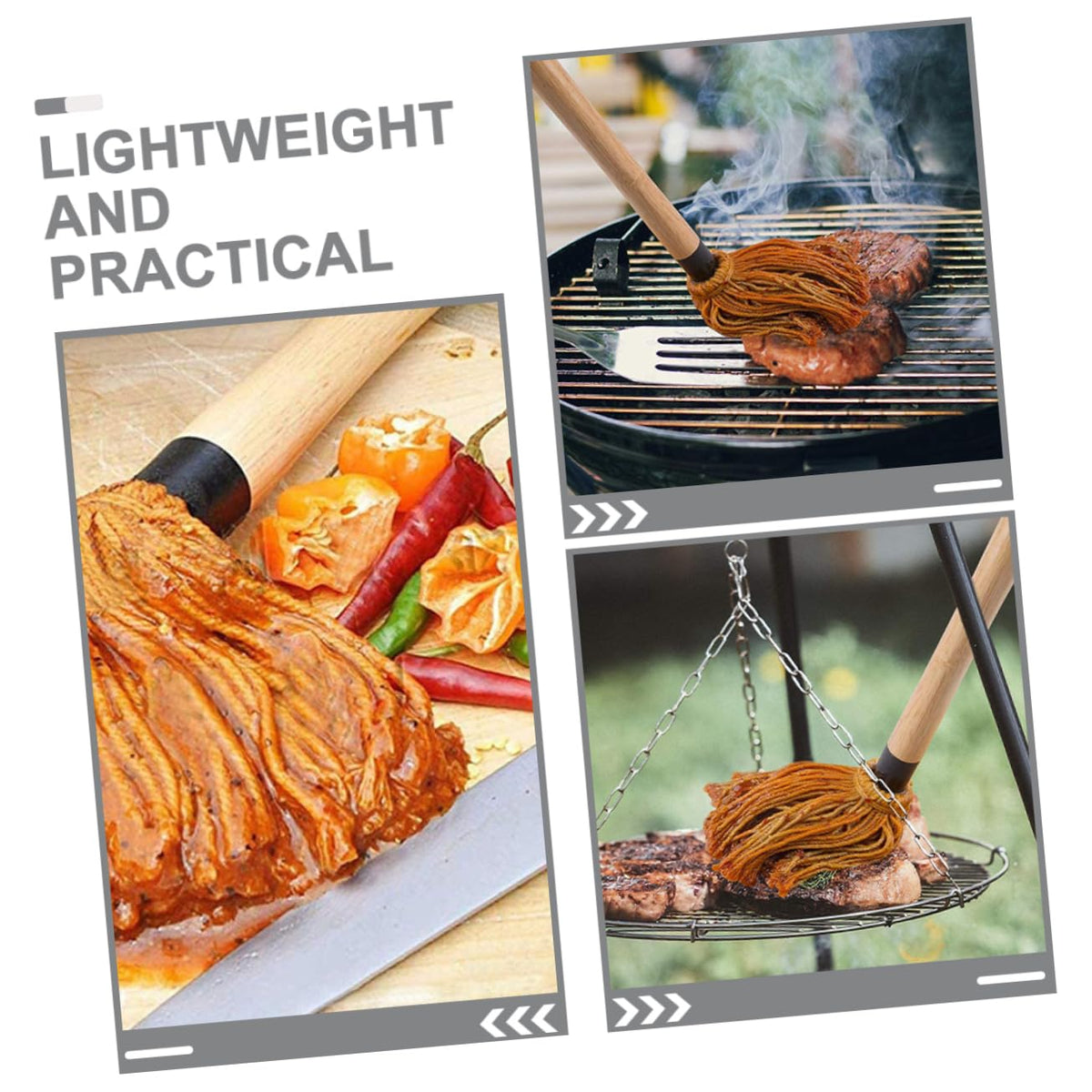 CIYODO Bbq Basting Mop Set 3 Piece Cotton Grill Brush for Bbq Sauce Oil Brush Basting Mop for Grilling