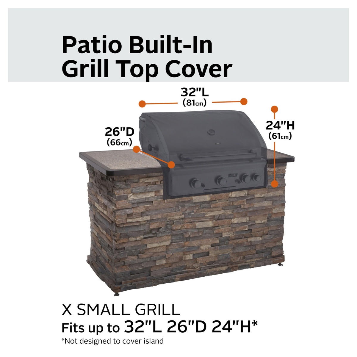 Classic Accessories Ravenna Water-Resistant 32 Inch Built-In BBQ Grill Top Cover, Black, Grill Cover, Grill Cover for Outdoor Grill, BBQ Cover