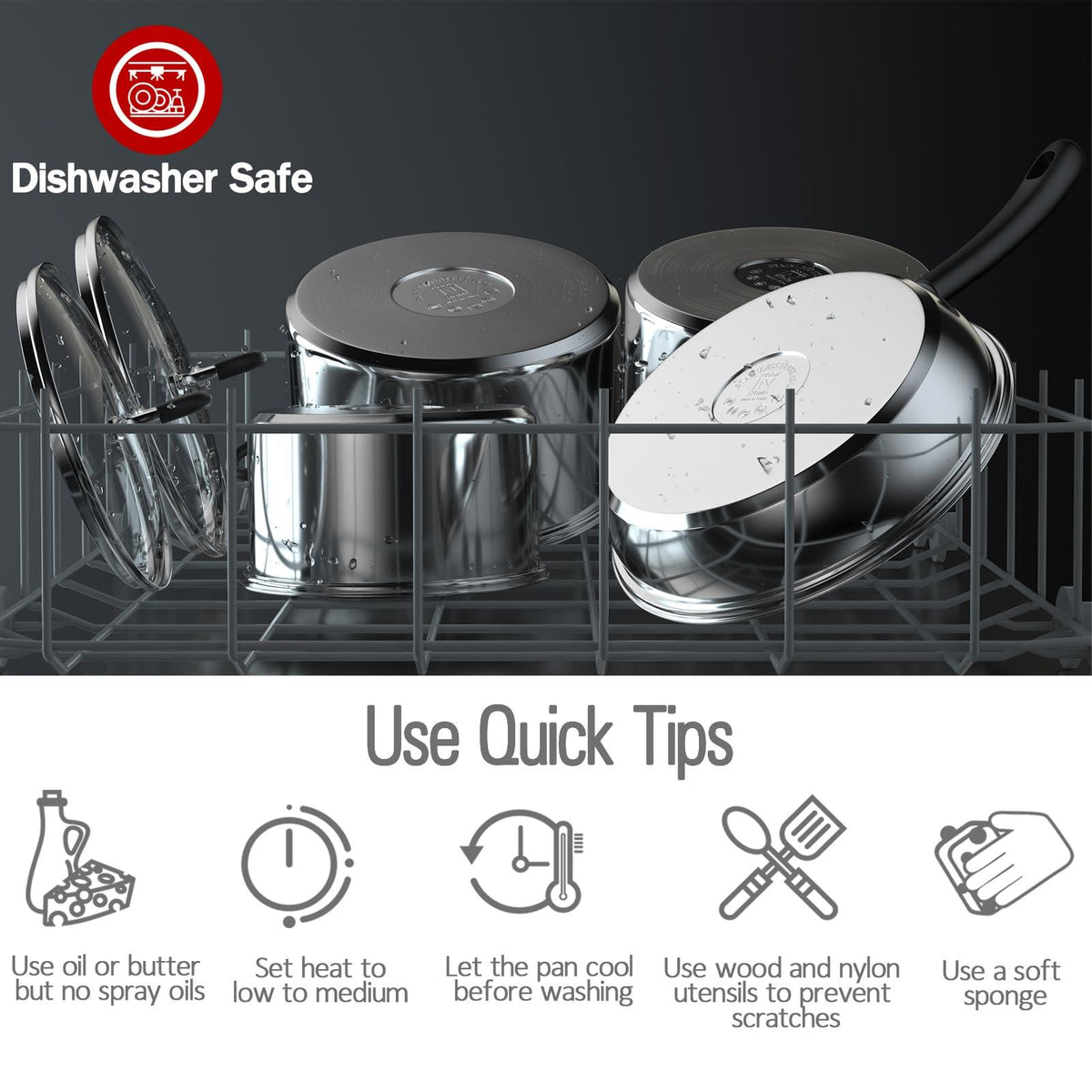 Cook N Home Professional Saucepan, 1-QT and 2-QT, Silver