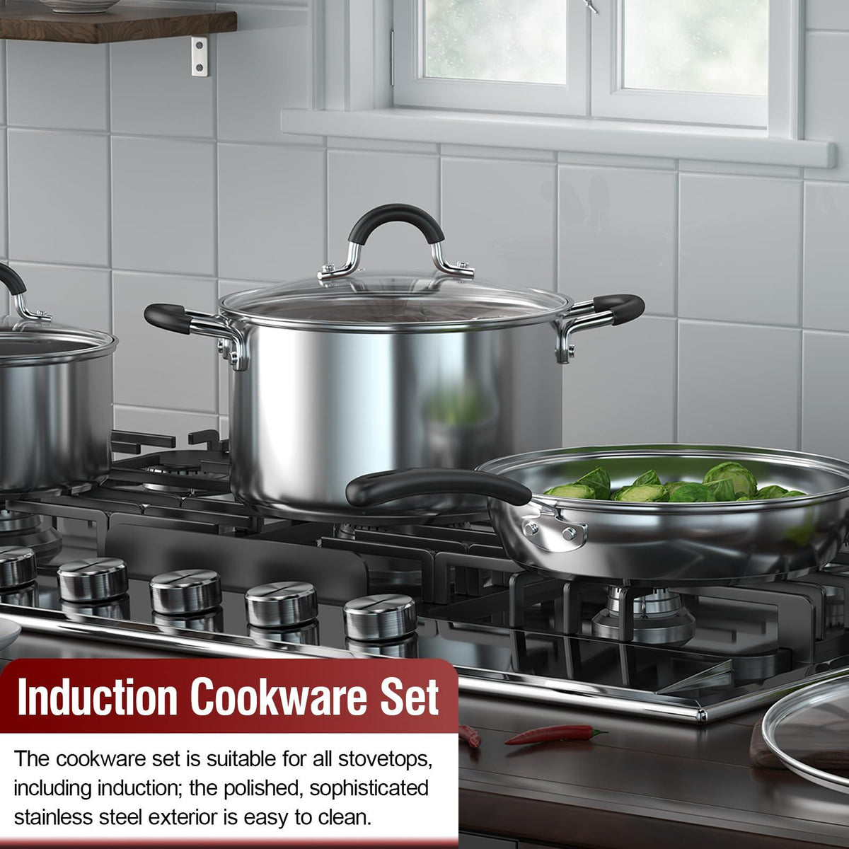Cook N Home Professional Saucepan, 1-QT and 2-QT, Silver