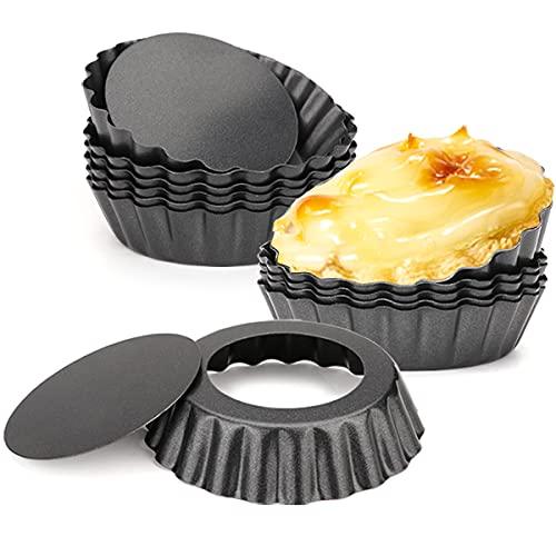 Cyimi 12 pcs Egg Tart Molds, 3" Mini Tart Pans Removable Bottom, Cupcake Cake Muffin Mold Tin Pan Baking Tool, Reusable Quiche Bakeware Carbon Steel for Pies, Quiche, Cheese Cakes, Desserts