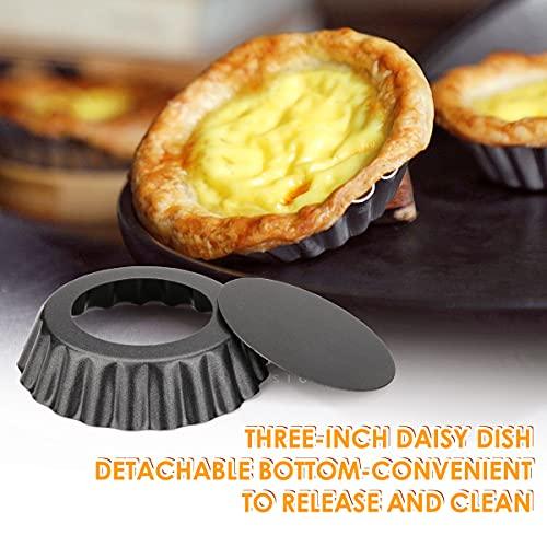 Cyimi 12 pcs Egg Tart Molds, 3" Mini Tart Pans Removable Bottom, Cupcake Cake Muffin Mold Tin Pan Baking Tool, Reusable Quiche Bakeware Carbon Steel for Pies, Quiche, Cheese Cakes, Desserts