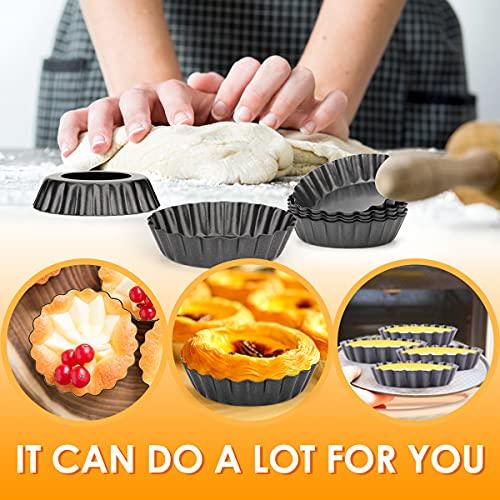 Cyimi 12 pcs Egg Tart Molds, 3" Mini Tart Pans Removable Bottom, Cupcake Cake Muffin Mold Tin Pan Baking Tool, Reusable Quiche Bakeware Carbon Steel for Pies, Quiche, Cheese Cakes, Desserts