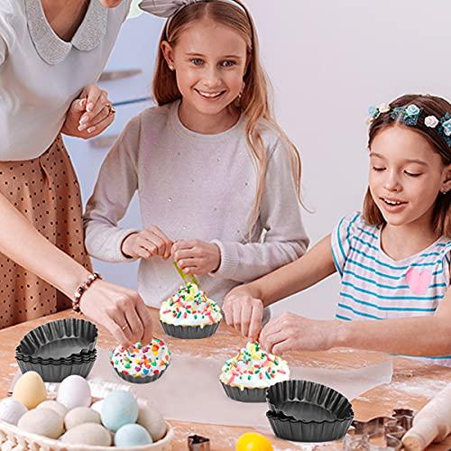 Cyimi 12 pcs Egg Tart Molds, 3" Mini Tart Pans Removable Bottom, Cupcake Cake Muffin Mold Tin Pan Baking Tool, Reusable Quiche Bakeware Carbon Steel for Pies, Quiche, Cheese Cakes, Desserts