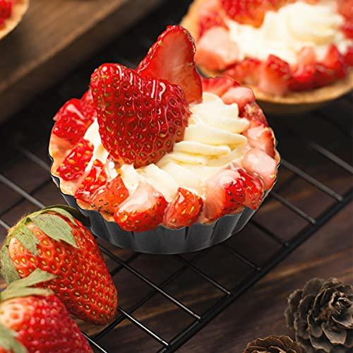Cyimi 12 pcs Egg Tart Molds, 3" Mini Tart Pans Removable Bottom, Cupcake Cake Muffin Mold Tin Pan Baking Tool, Reusable Quiche Bakeware Carbon Steel for Pies, Quiche, Cheese Cakes, Desserts