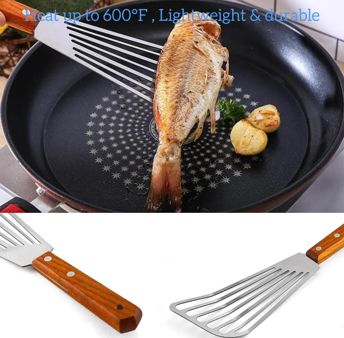 Cyoufine Fish Spatula Stainless Steel, Metal Slotted Spatula for Non-Stick Cookware Fish Flexible Spatula Turner for Kitchen Cooking Barbecue Egg Grill