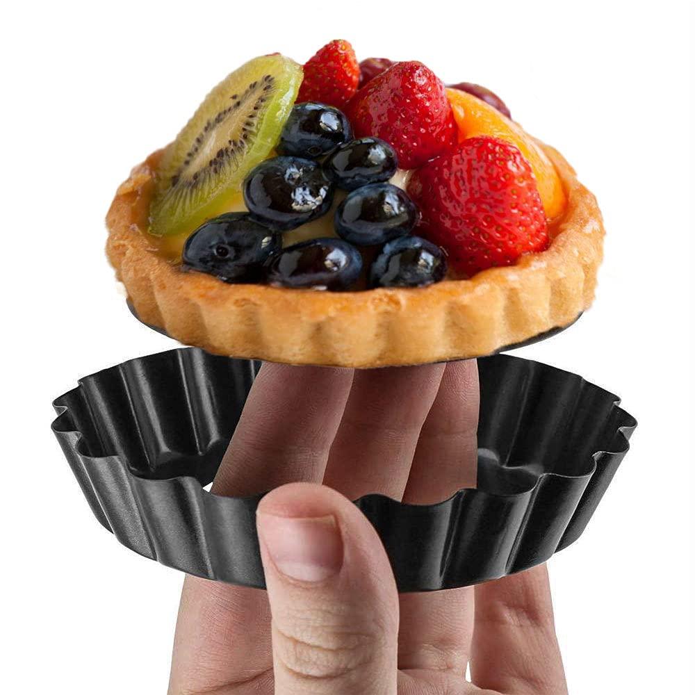 DATANYA 8 Pack Mini Tart Pans 4 Inch with Removable Bottom Round Nonstick Quiche Pan, Heavy Duty Fluted Side for Pies, Mousse Cakes, Dessert Baking (4 Inch 8pcs)