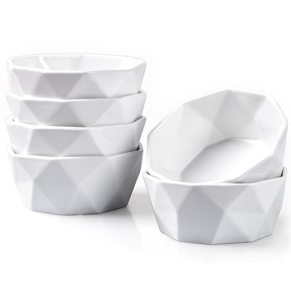Delling Ramekins 4 oz Set, Creme Brulee Ramekins Oven Safe, Geometric Souffle Dishes Ramekins, Porcelain Ramekin for Baking Souffle Ramekins Bowls, Small Souffle Dishes Bowls Set of 6, White