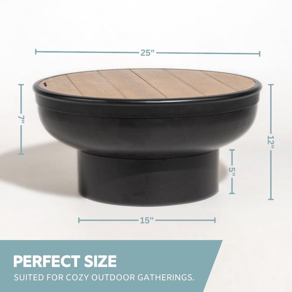 DENKOE Cast Iron Fire Pit Table with Lid, Extra Thick and Heavy Duty Fire Bowl, Deep Round Firepit for Outdoor Bonfire Gatherings, Wood Burning Firepits for Outside Patio, Modern Outdoor Fire Pits