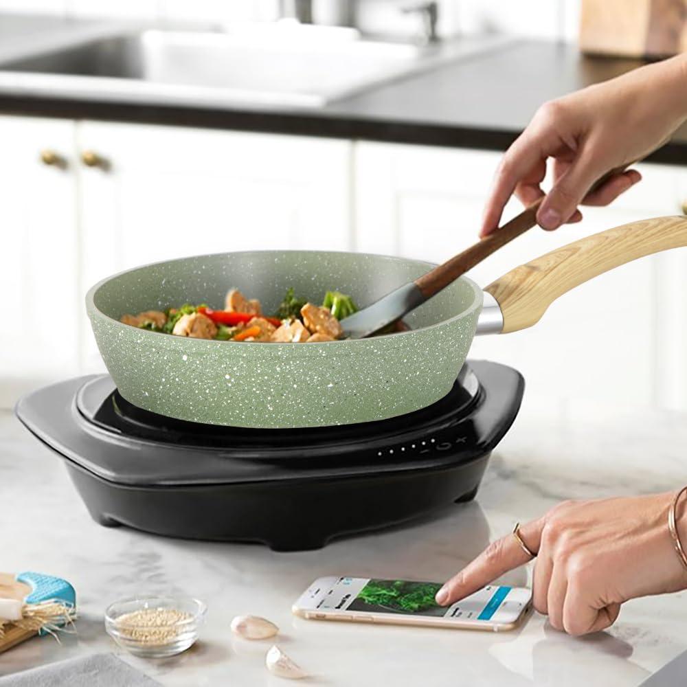 DishDelight Induction Nonstick Pots and Pans Set, 12 Piece Kitchen Cookware Sets, Nonstick Granite Frying Pan Set, Green